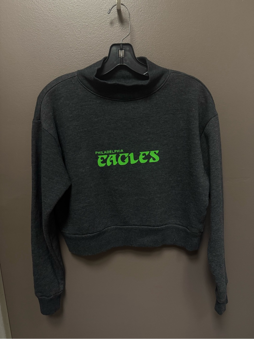 Philadelphia Eagles Charcoal Cropped Mock Neck Sweatshirt - Picture 9 of 14